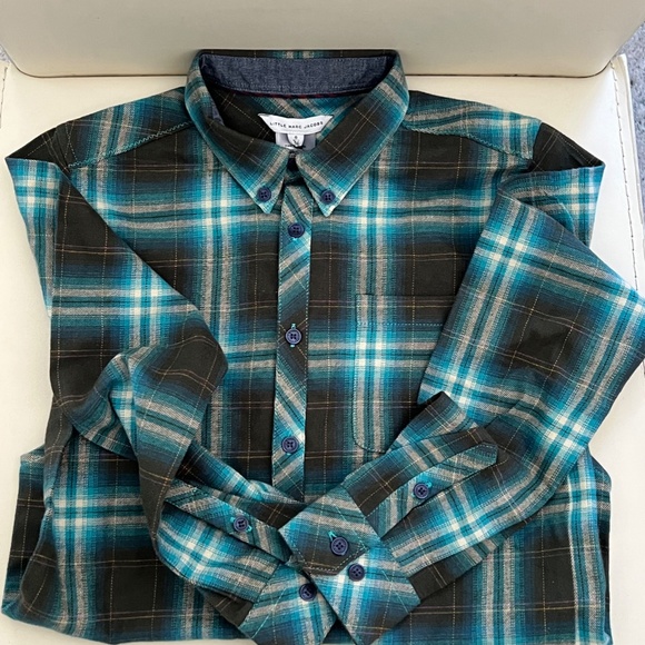 NWT Little Mark Jacobs Plaid Button Down Flannel Shirt Green kids boys size 8 - Picture 3 of 8